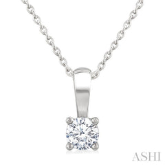 1/4 Ctw Prong Set Round Cut Diamond Solitaire Pendant With Chain in 14K White Gold
