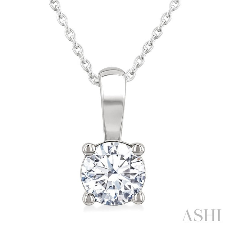 3/4 Ctw Prong Set Round Cut Diamond Solitaire Pendant With Chain in 14K White Gold