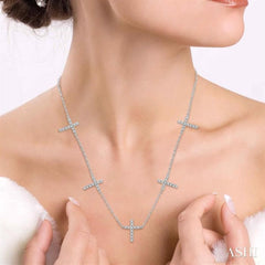 1/6 Ctw Five Cross Charm Station Necklace in 10K White Gold